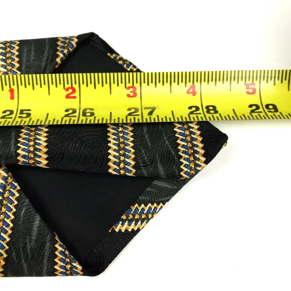 Metropolitan Museum Of Art Black Gray Blue Yellow Abstract Striped Silk Necktie